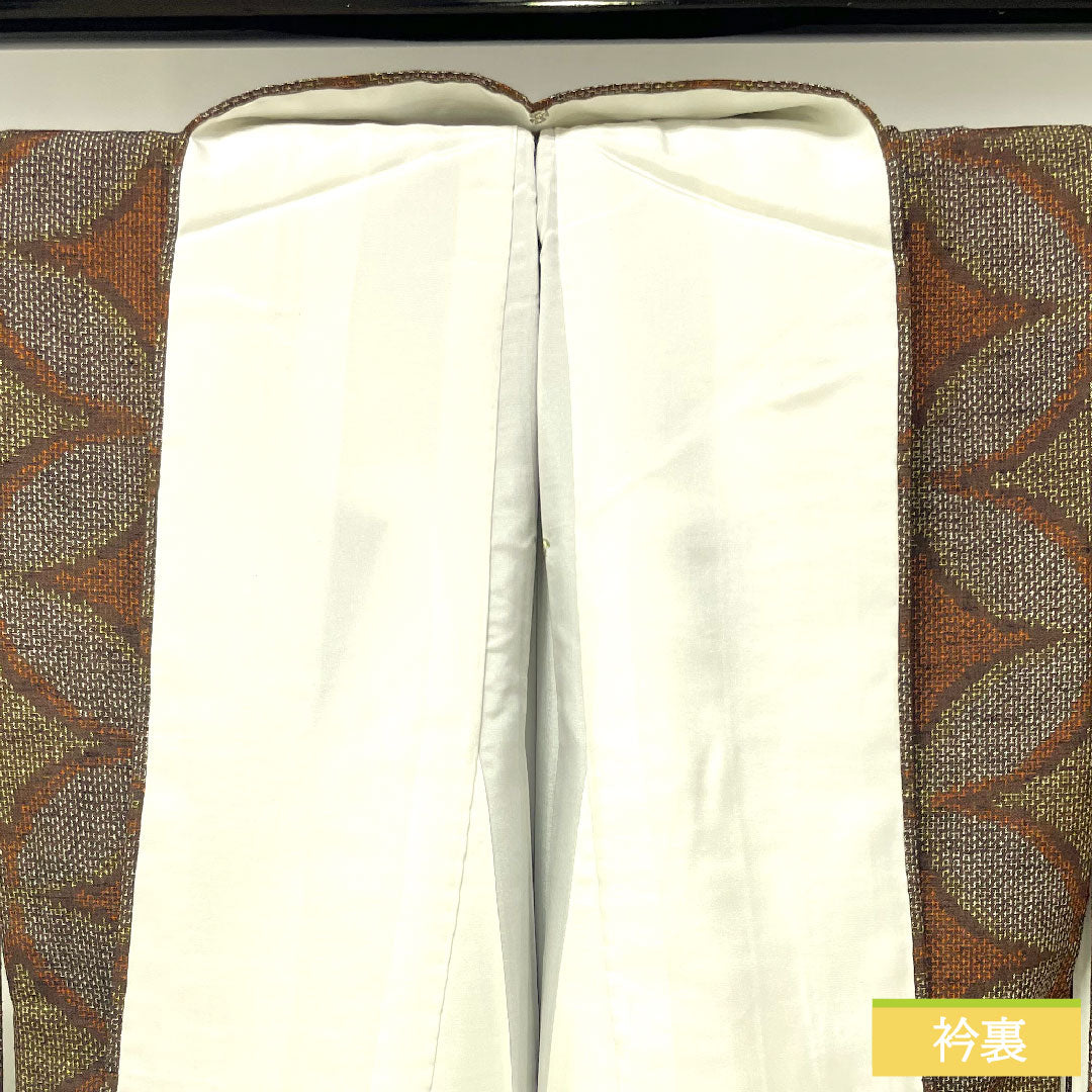 紬 正絹 身丈158cm 裄丈62.5cm 七宝 Aランク 袷 茶系 1116003543314
