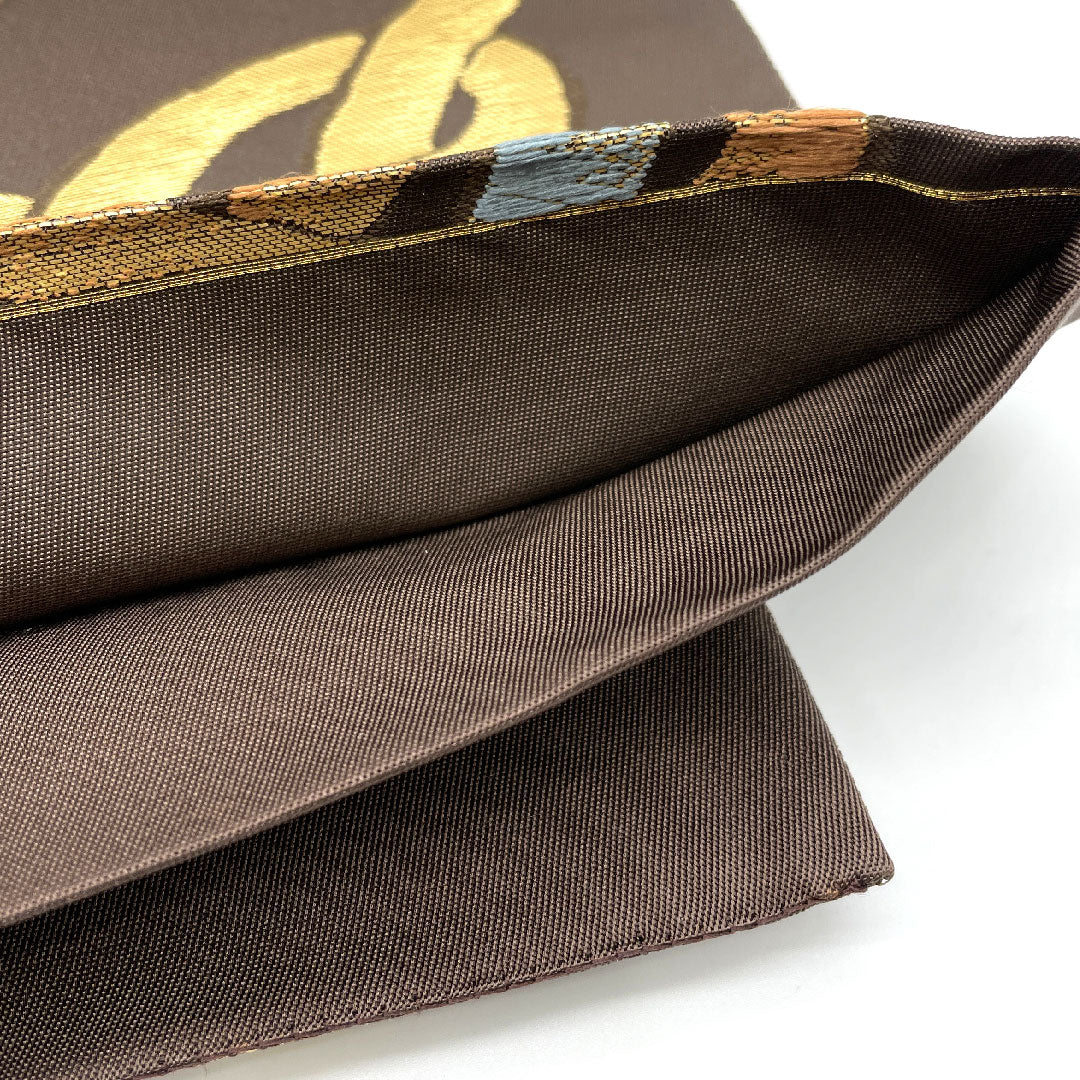 袋帯 輪繋ぎ 帯丈434cm 正絹 Bランク 六通 カジュアル 茶系 1123003884314
