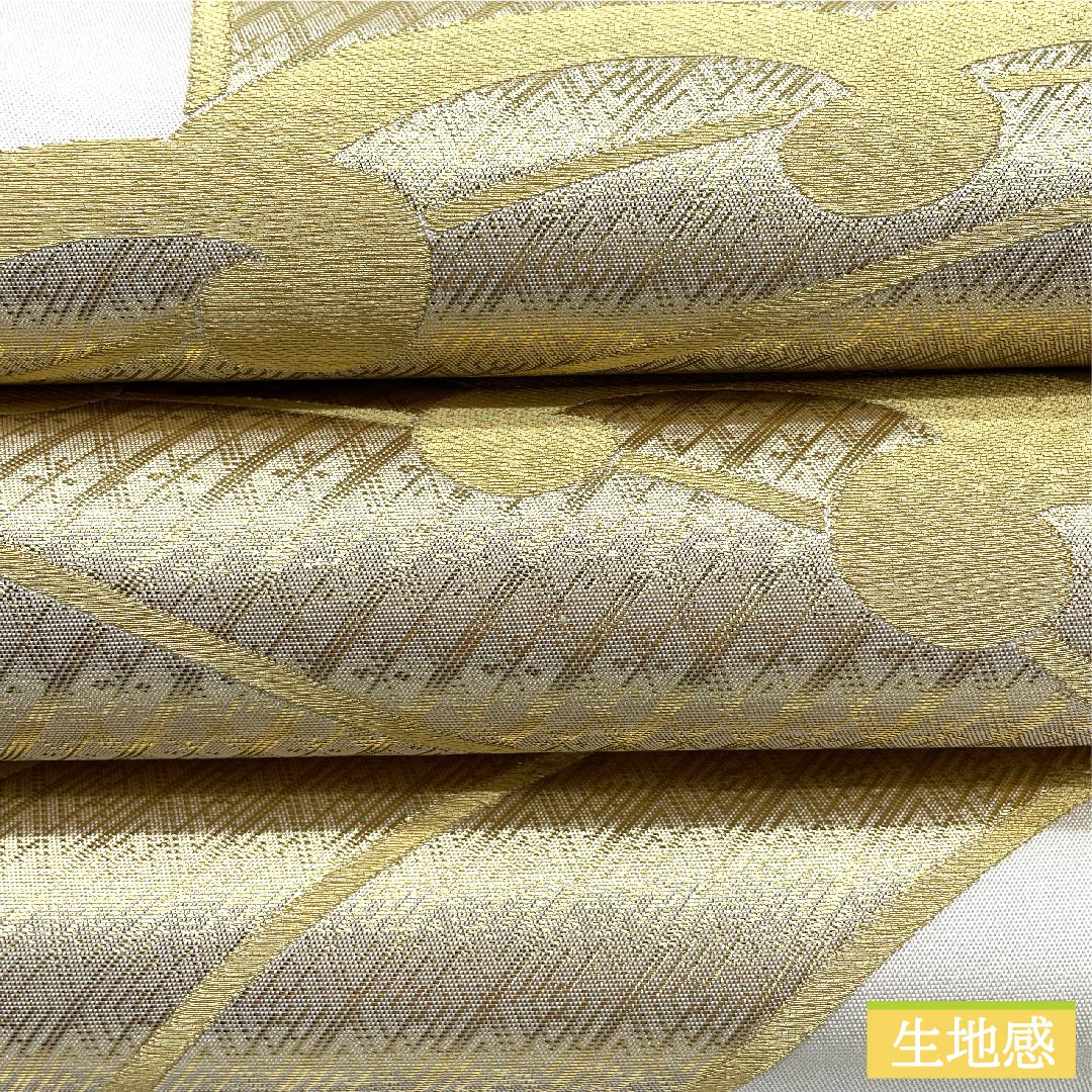 袋帯 生成り色（きなりいろ） 波 波頭文純金箔２４Ｋ 帯丈426cm 正絹 Sランク 六通 フォーマル 白系 1123010352311
