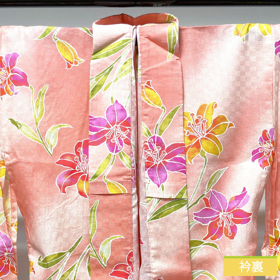 浴衣 木綿 身丈162.5cm 裄丈67.5cm Sランク 単衣 ピンク系 カサブランカ 1118004812413