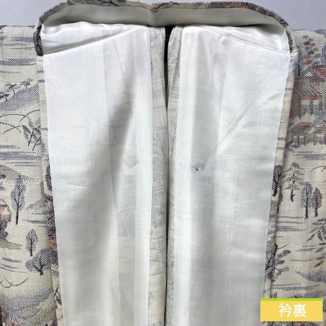 小紋 正絹 身丈157.5cm 裄丈64cm 単衣 生成り色（きなりいろ） 茶屋辻 Sランク 白系 1115005292311