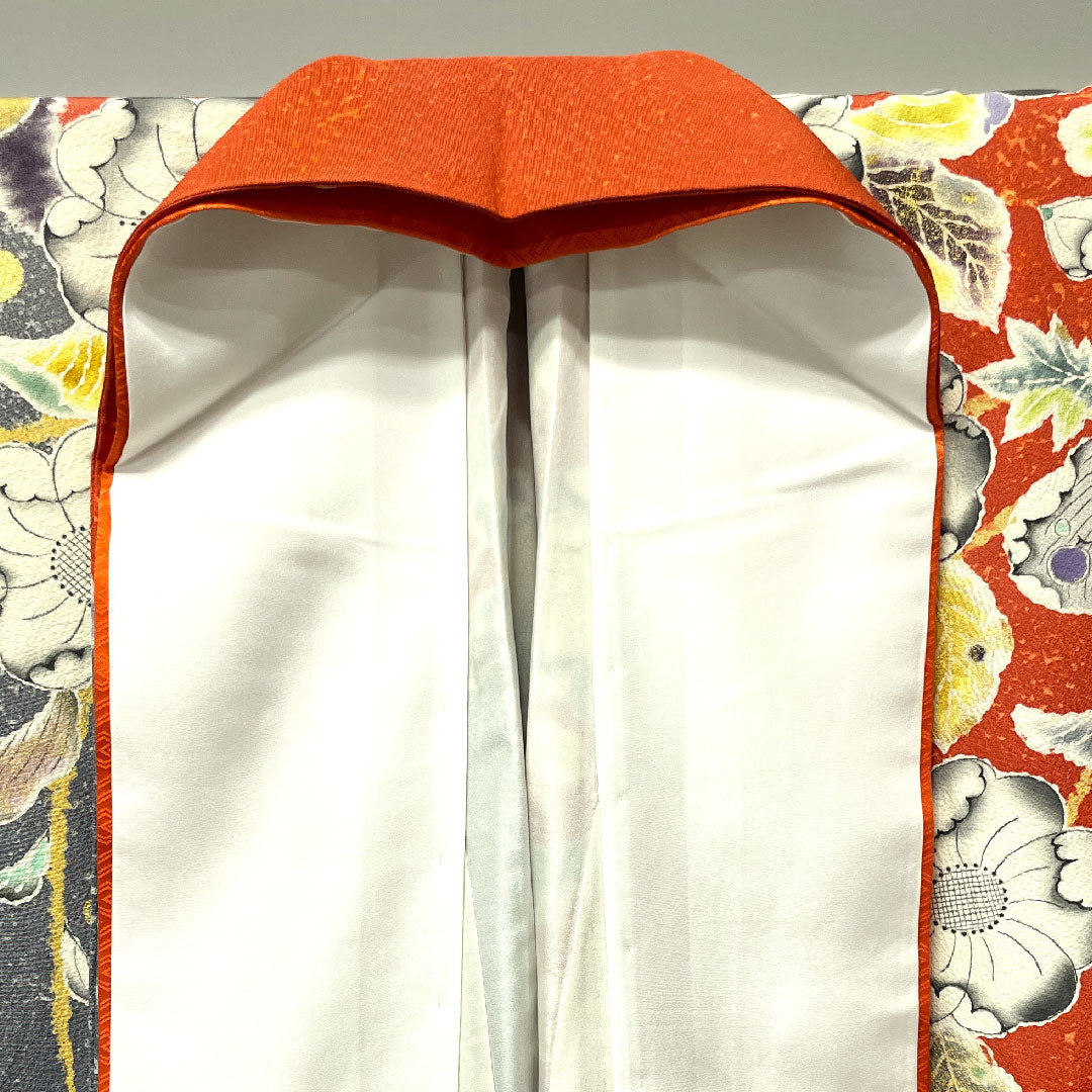 Long-sleeved kimono, length 175.5cm, sleeve length 68cm, lined, Kyoto Yuzen, Tsujigahana, dyed separately, circle with quince, pure silk, A rank, gradation style, 1113001583899