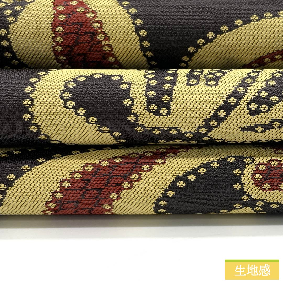 袋帯 茶系 未仕立て】袋帯 茶系 ブラウン 白系 花唐草 縞 江戸更紗 切