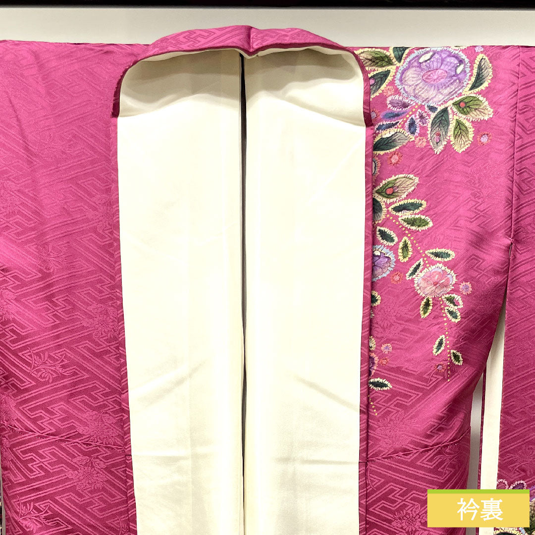 振袖 正絹 身丈163cm 裄丈63.5cm 袷  紅鶸色 辻ヶ花  Aランク 紫系 1113001883420