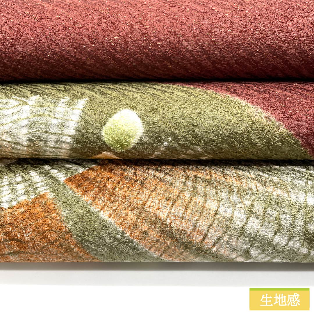袋帯 正絹 Sランク 赤銅色（しゃくどういろ） 絞り 変わり華文 帯丈442cm ポイント柄 セミフォーマル 茶系 1123015392314
