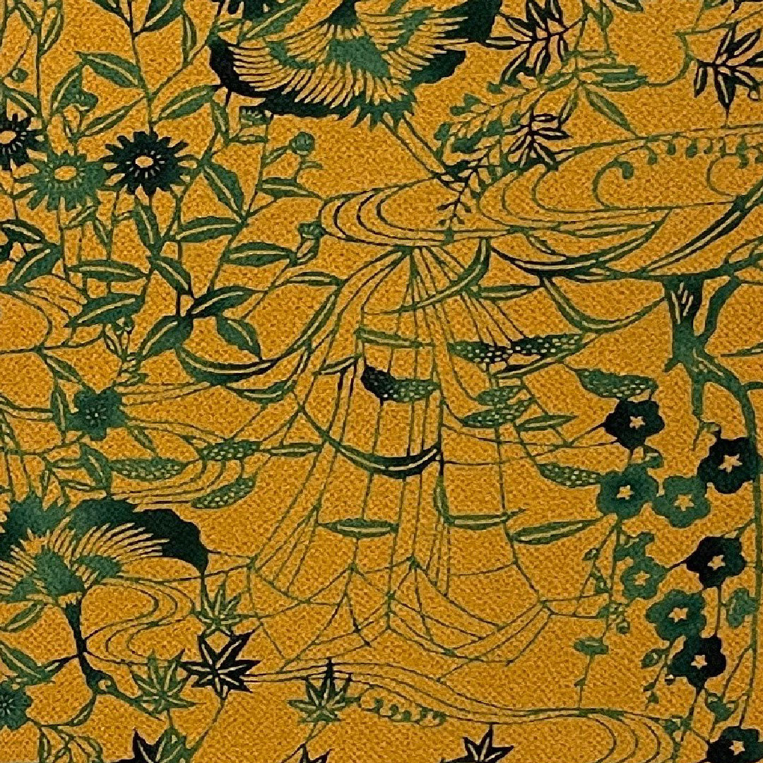 小紋 身丈161cm 裄丈63cm 袷 作家物 鶴に草花 型染 正絹 Aランク 茶系 1115000293314