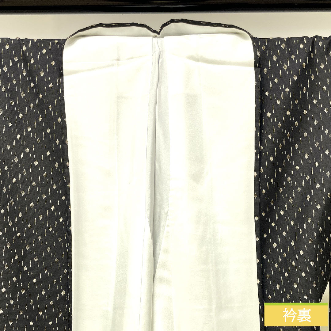 Homongi, pure silk, lined, length 167.5cm, sleeve length 69.5cm, pongee fabric, dyed Oshima, geometric pattern, Kirara Guard, S rank, black, 1112003582510