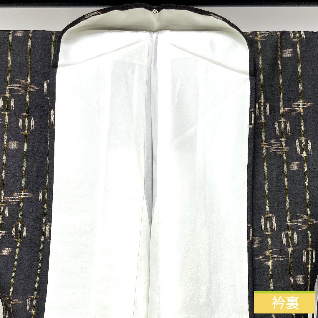 紬 正絹 身丈156.5cm 裄丈63cm 黒鼠色（くろねずいろ） 久米島紬 重要無形文化財 Bランク 袷 茶系 1116003504314