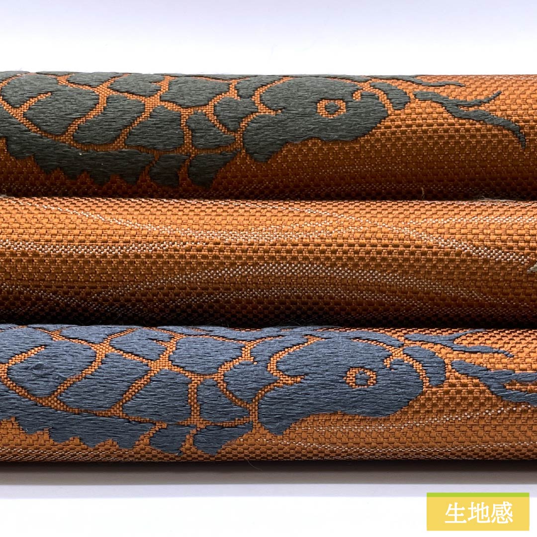 Pure silk obi in reddish-gold (beniukoniro) with a rough sea pattern, length 438cm, S rank, six-pass closure, semi-formal, orange, product number 1123015002326