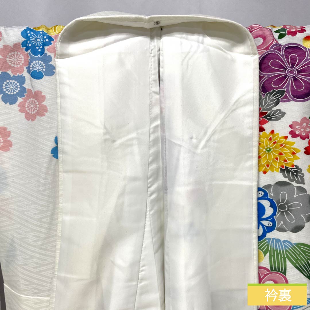 振袖 ポリエステル Sランク 身丈172cm 裄丈67cm 袷 白色 総花 紗綾形 洗える着物 白系 1113002852611