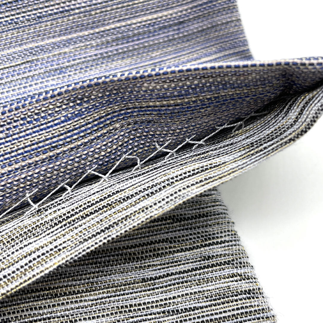 袋帯 横段 幾何学模様 帯丈454cm 正絹 Sランク ポイント柄 カジュアル 青系 1123003872417