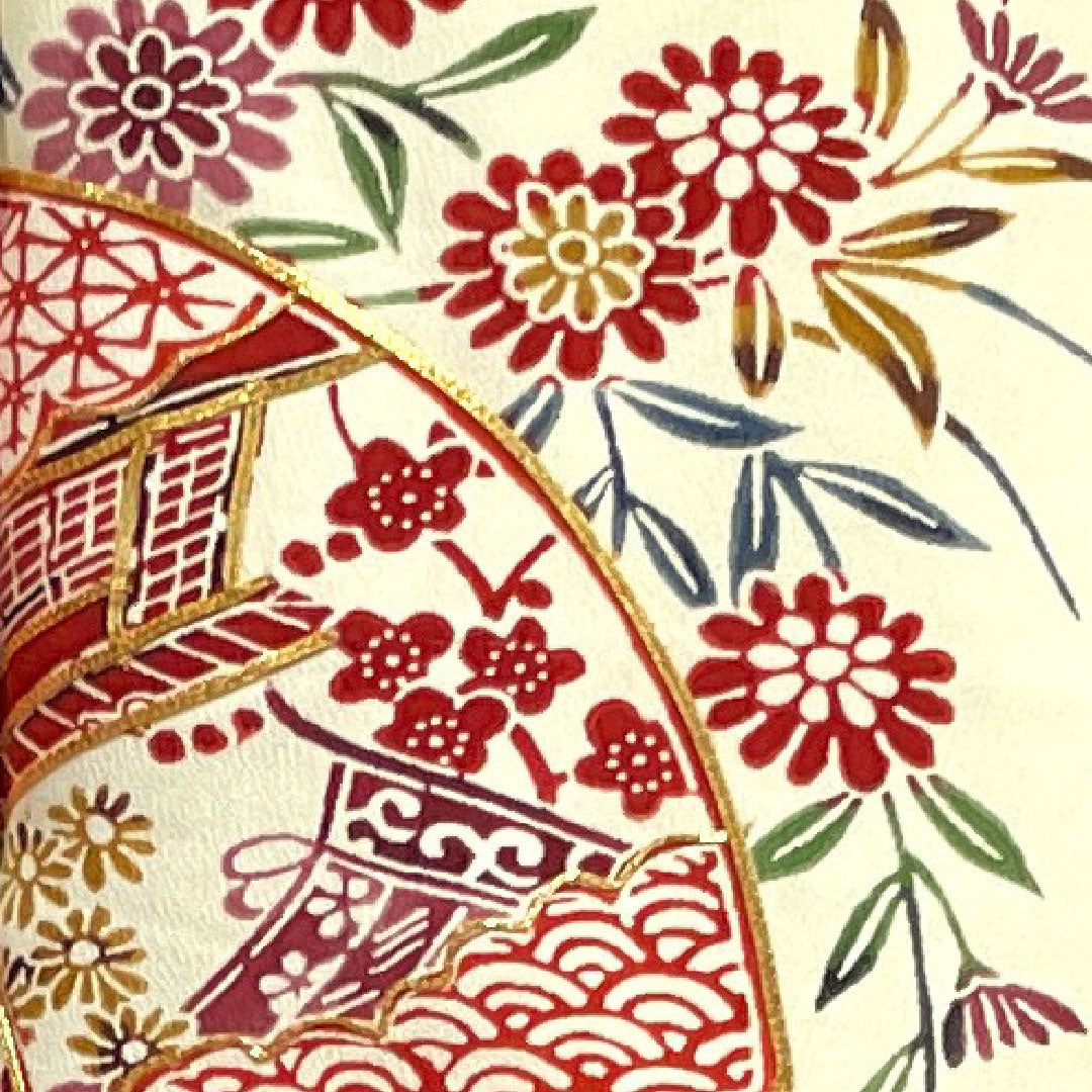 訪問着 袷 身丈159cm 裄丈62.5cm 鳥の子色 京紅型 草花模様 正絹 Aランク クリーム系 1112001943315