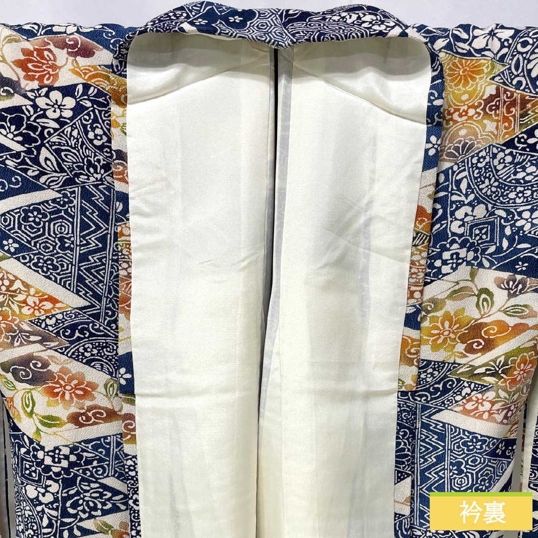 Komon (small pattern) kimono, pure silk, length 165cm, sleeve length 63cm, lined, navy blue (kon-iro) and Berlin blue (berensu-iro), stencil dyeing, Shosoin pattern, A rank, blue, 1115006203517