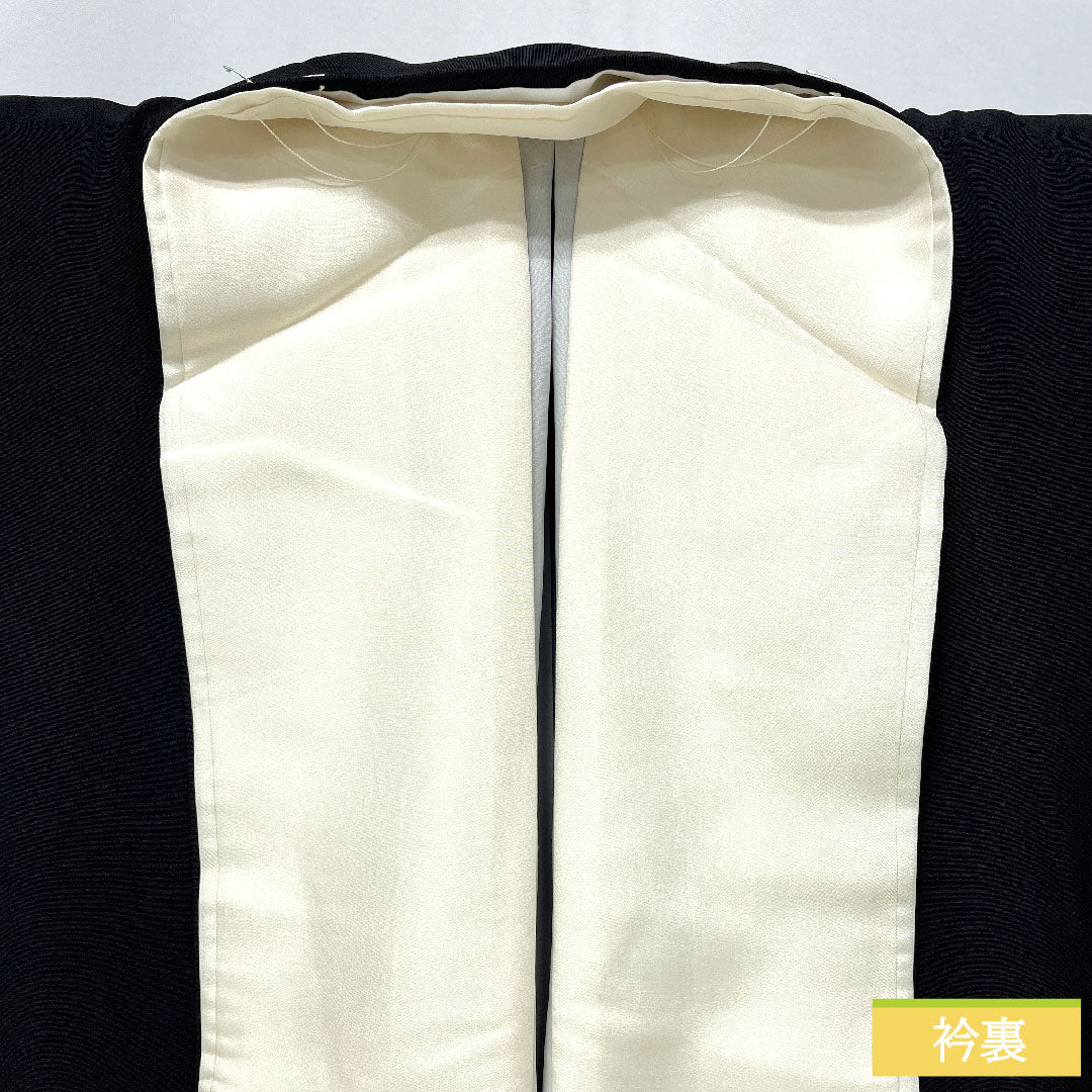 Black formal kimono, pure silk, length 161cm, sleeve length 62cm, lined, Kyoto Yuzen, Tale of Genji, artist's work, five crests, circle with diamonds, A rank, black, 1111001483410