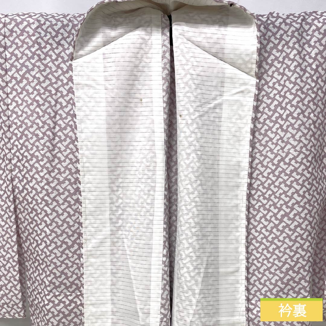 夏物 ポリエステル 小紋 身丈148.5cm 裄丈61cm 半色（はしたいろ） 抽象模様 洗える着物 絽 Aランク 紫系 1132002513120