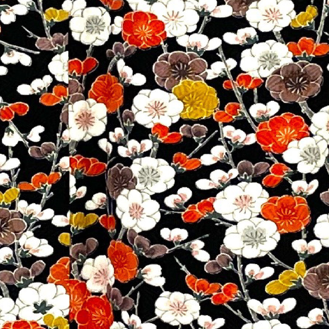 小紋 身丈158.5cm 裄丈61cm 袷  梅柄  正絹 Sランク 黒系 1115000472310