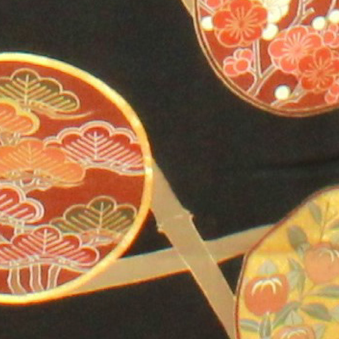 黒留袖 身丈156.5cm 裄丈61cm 袷 京友禅 松竹梅 木瓜 正絹 Sランク 五つ紋 黒系 1111000682310