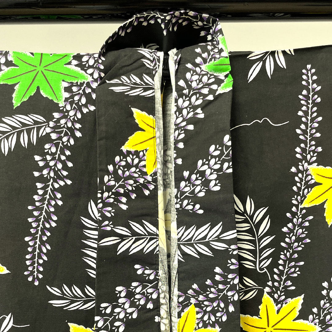 Yukata Wisteria Maple Leaves Cotton S Rank Single Layer Length 166.5cm Sleeve Length 64cm Black 1118003162510