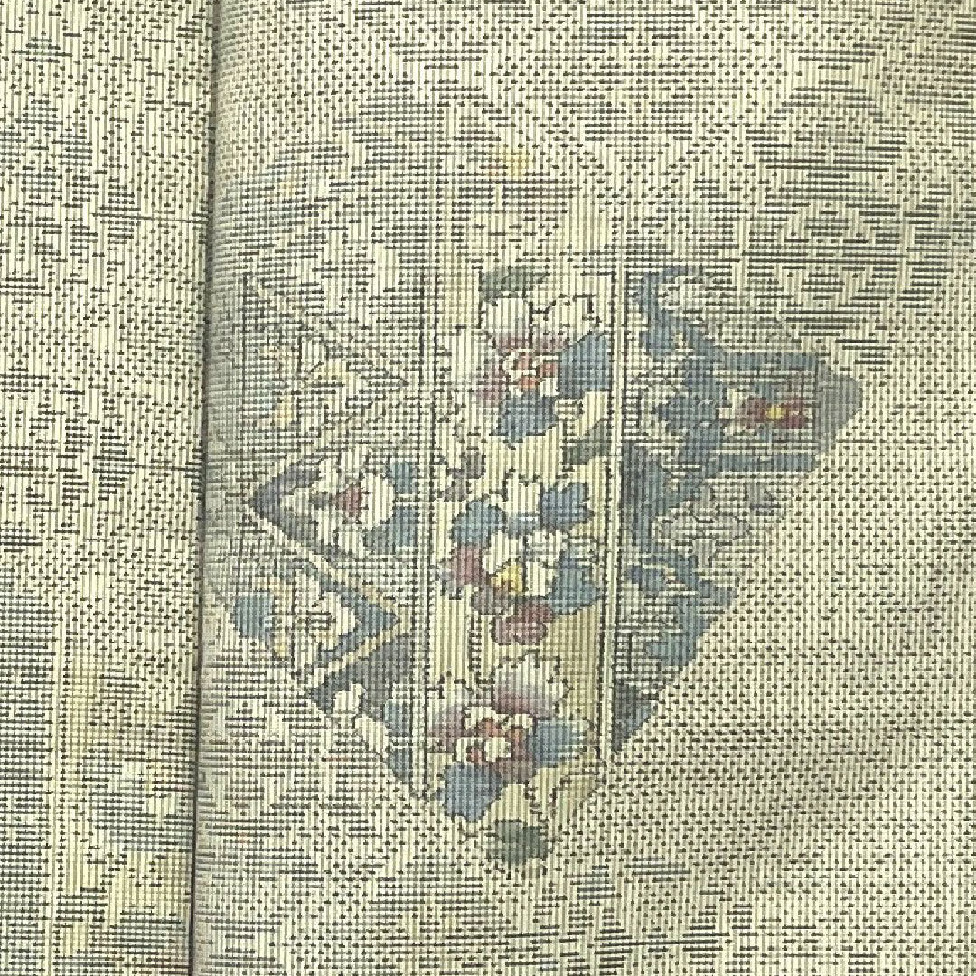 白大島紬 身丈163cm 裄丈66cm 花更紗模様 7マルキ 正絹 Aランク 袷 白系 1116000573311