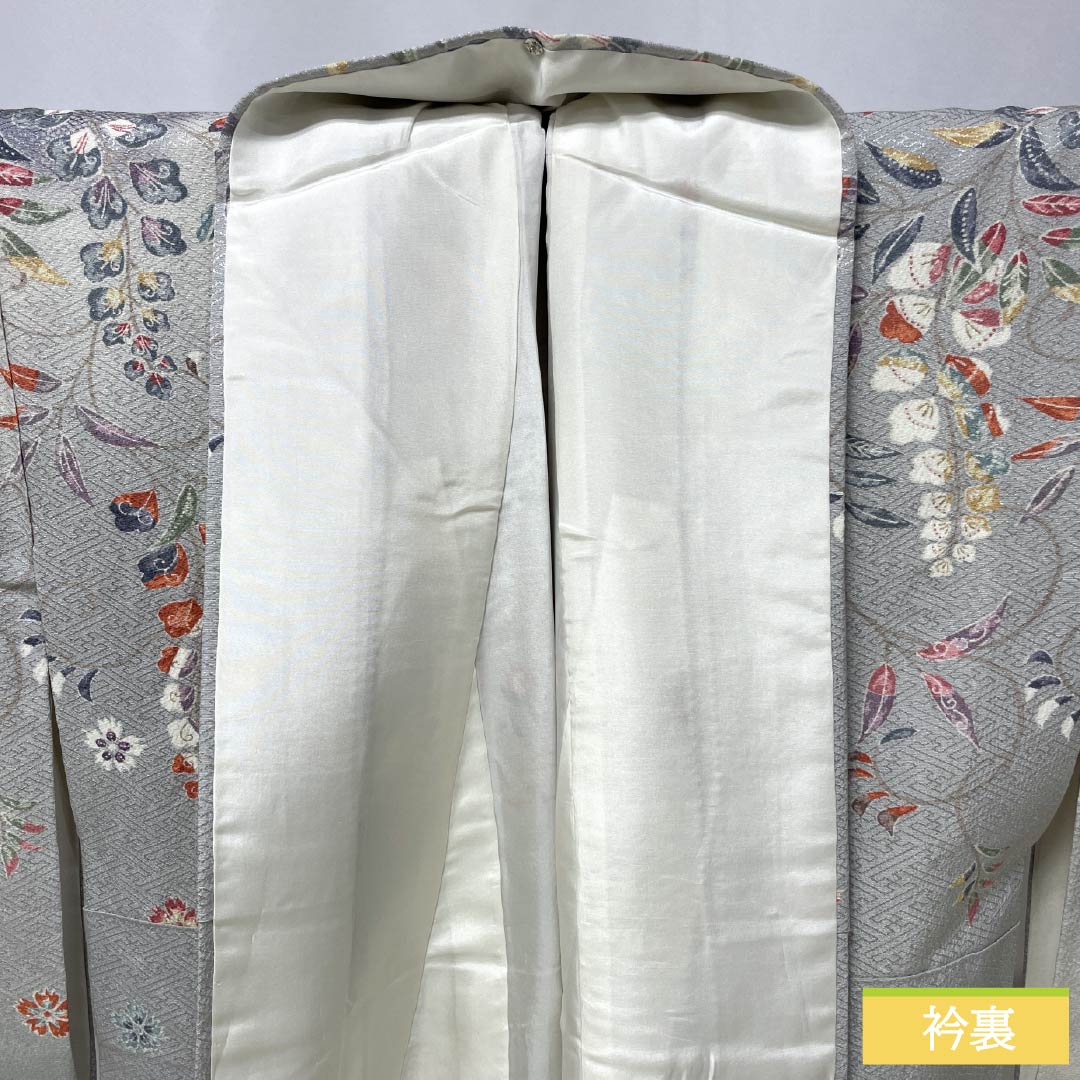 訪問着 正絹 Sランク 袷 身丈160cm 裄丈64cm 京友禅 藤 桜 グレー系 1112006302422