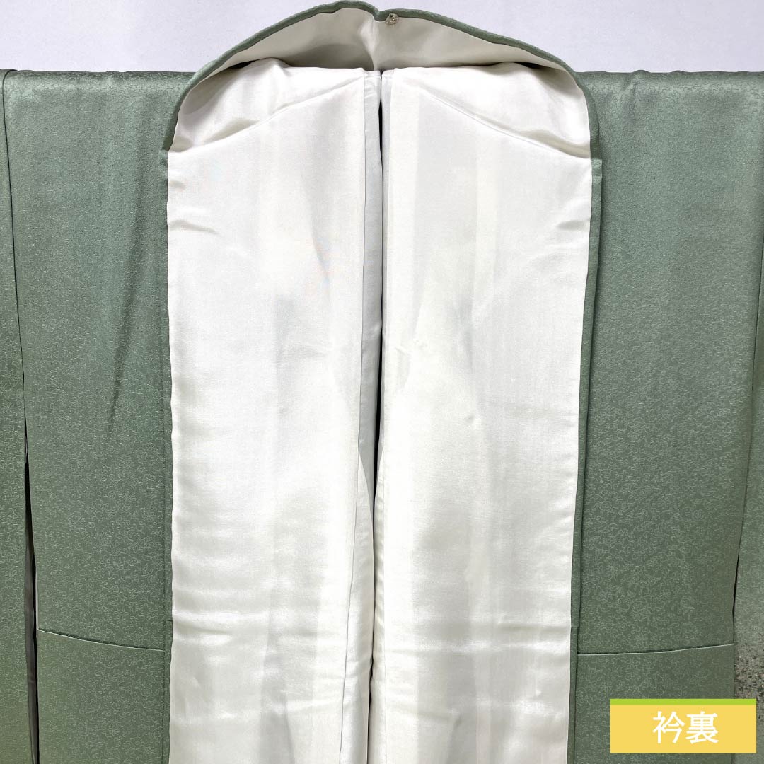 訪問着 正絹 Aランク 袷 身丈155cm 裄丈58.5cm 裏葉色（うらはいろ） 螺鈿煌彩 金彩加工 吉祥文様 丹後ちりめん 八丁水撚り 緑系 1112007423319