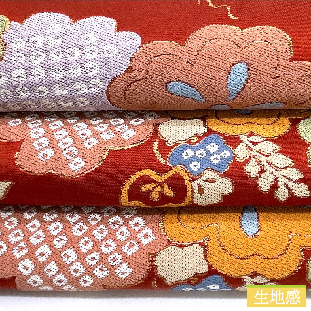 袋帯 紅絹色（もみいろ） 古典柄 花柄 帯丈434cm 正絹 Sランク 六通 カジュアル 赤系 1123009682312