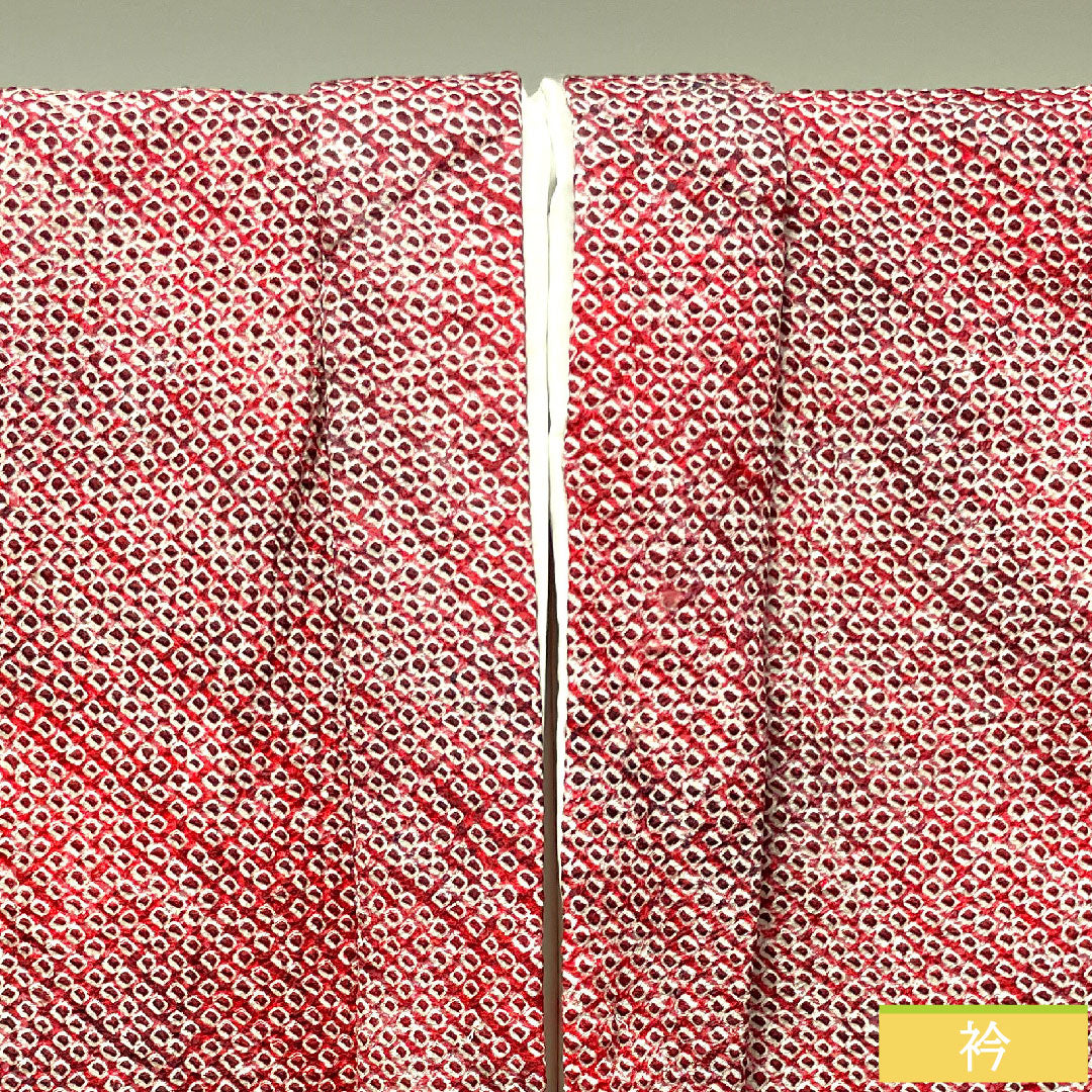 羽織 正絹 身丈81cm 裄丈65cm  深紅色 総絞り 抽象模様 Sランク 袷 赤系 1117000662912
