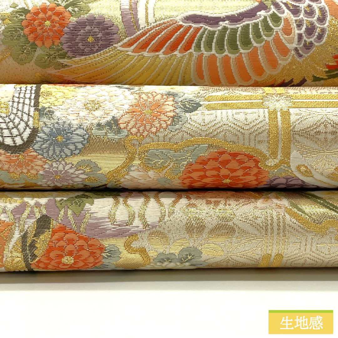 リサイクル着物】袋帯 正絹 Sランク 鏡裏花鳥文 西陣織 本金二重箔