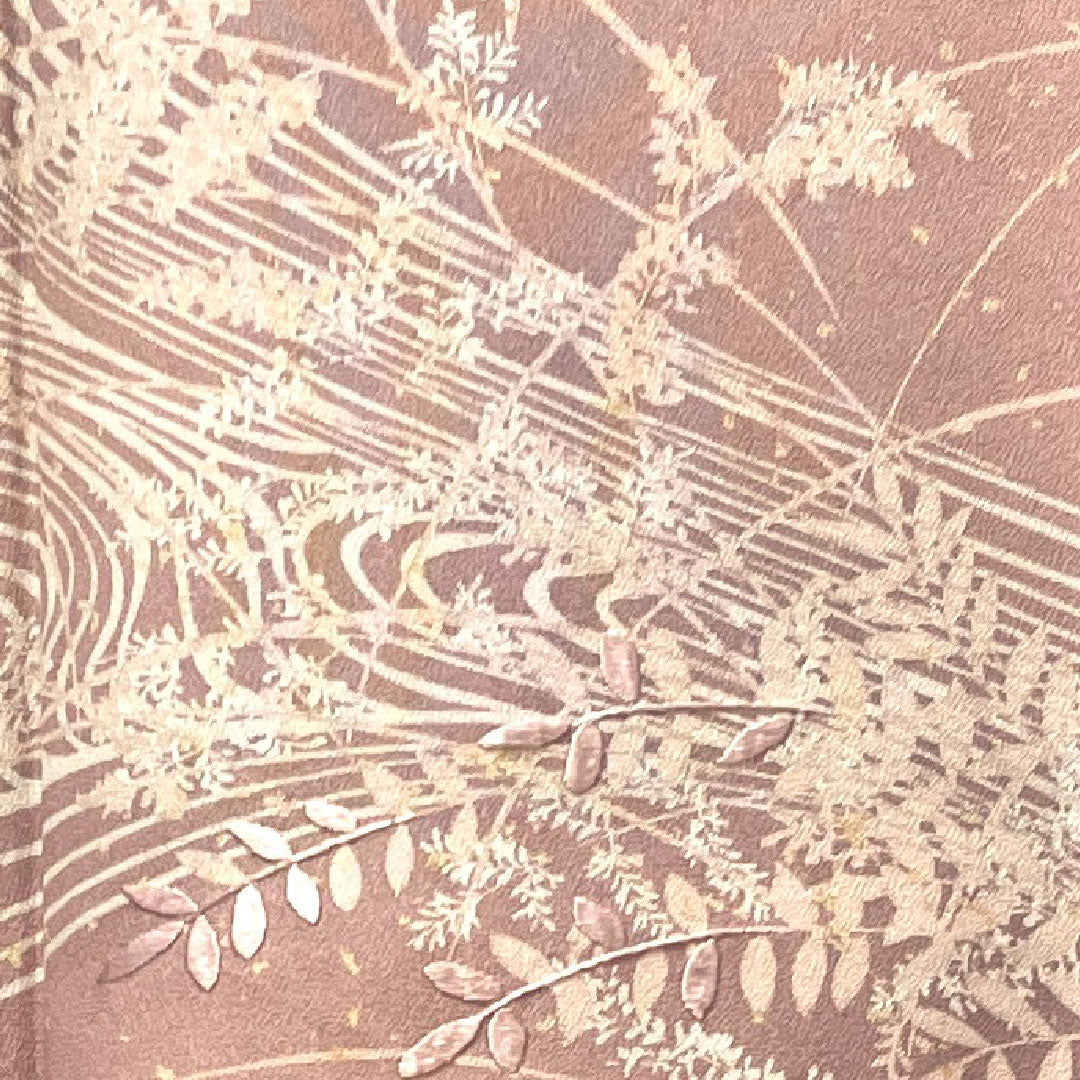 訪問着 袷 身丈157.5cm 裄丈62.5cm 退紅色 流水 草花模様 正絹 Aランク ピンク系 1112002183313