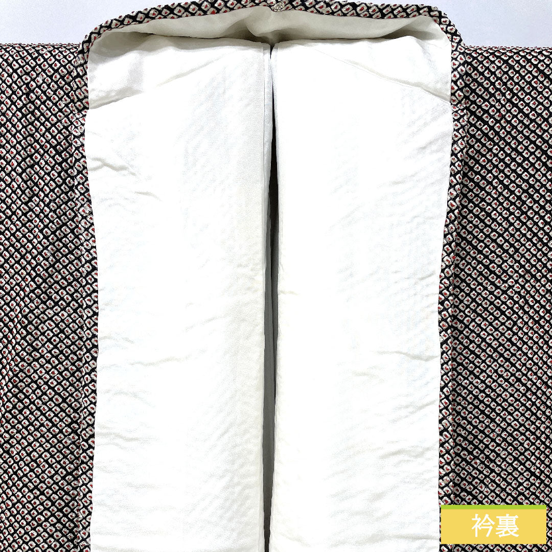 小紋 正絹 身丈156cm 裄丈63.5cm 袷 総絞り 疋田絞り Aランク 黒系 1115004633310