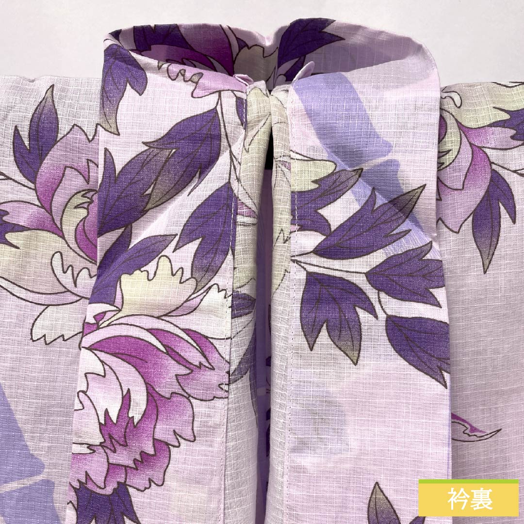 浴衣 木綿 身丈166cm 裄丈67.5cm Aランク 単衣 紫系 淡藤色（うすふじいろ） 牡丹 竹 1118006053520
