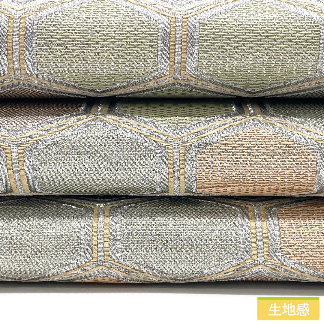 袋帯 正絹 Sランク 亀甲 帯丈412cm 六通 セミフォーマル 銀系 1123015462322