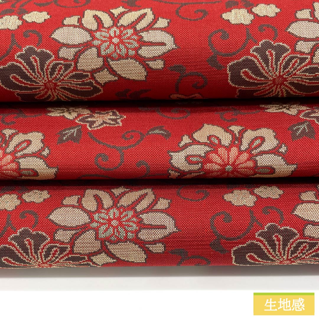 袋帯 正絹 赤紅色（あかべにいろ） 花唐草 帯丈428cm Sランク 全通 カジュアル 赤系 1123013242312