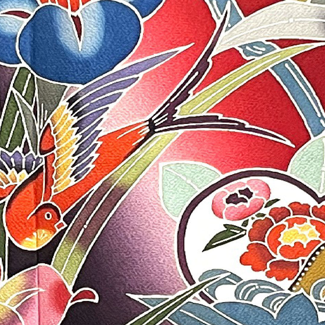 振袖 身丈168cm 裄丈68.5cm 袷  生臙脂色 京紅型 作家物  正絹 Sランク 赤系 1113001222512