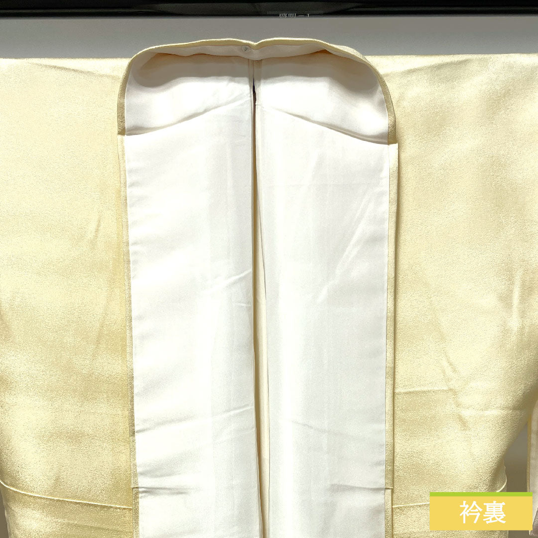 Homongi, pure silk, lined, length 171.5cm, sleeve length 72.5cm, lacquered color, Tsujigahana pattern, basting thread included, unused, S rank, cream color, 1112003452615