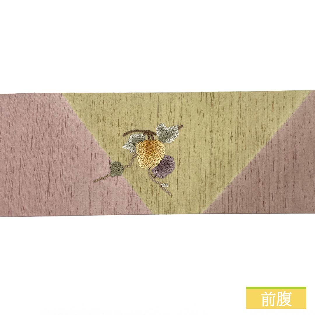 リサイクル着物】名古屋帯 相良刺繍 牛首紬地 果実 帯丈381cm