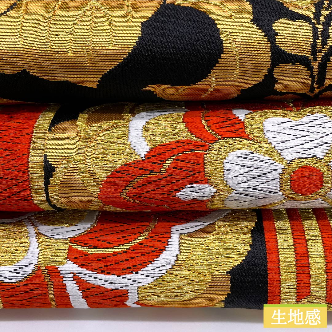 （未仕立）袋帯 黒色 亀甲 華文 桔梗 帯丈412cm 正絹 Aランク 六通 フォーマル 黒系 1123010313310