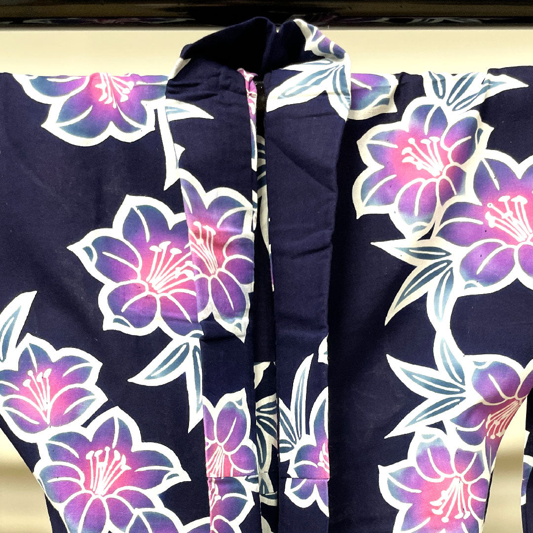 浴衣 濃紺色 スミレ 木綿 Sランク 単衣 身丈149cm 裄丈62cm 紺系 1118003692118