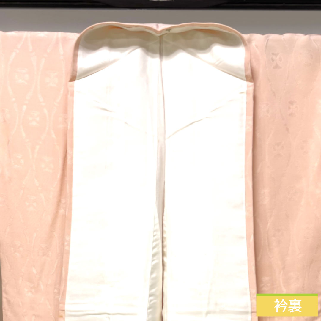 色無地 正絹 身丈159cm 裄丈66.5cm 乙女色（おとめいろ） 抽象模様 一つ紋 中陰桔梗 袷 Aランク ピンク系 1114001363313