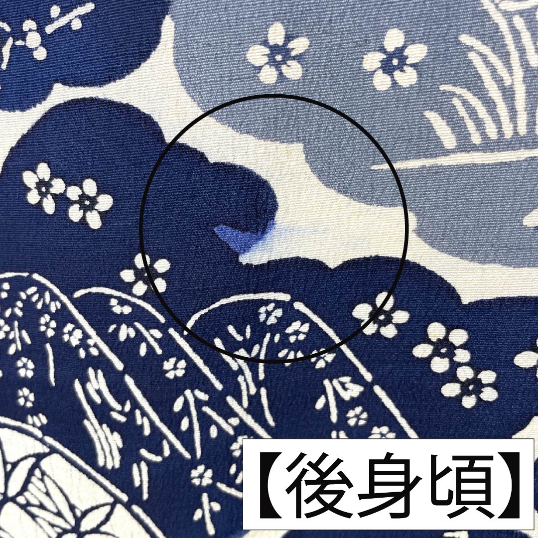 小紋 正絹 Sランク 身丈162cm 裄丈66cm 袷 濃紺色（のうこんいろ） 京紅型 雲取り しつけ糸付き 紺系 1115008352418