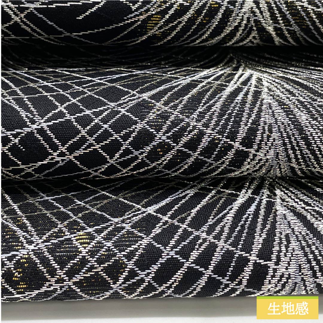 袋帯 正絹 黒色（くろいろ） 大王松 市松 帯丈443cm Sランク 六通 フォーマル 黒系 1123011312310