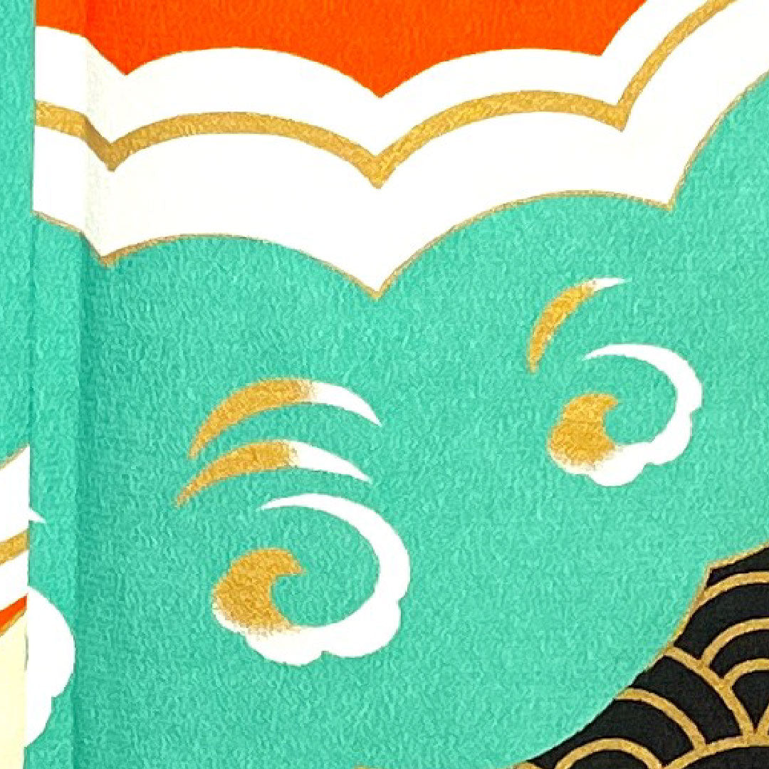 振袖 身丈170cm 裄丈67cm 袷  練色 洗える着物 蝶 青海波 七宝  ポリ Sランク クリーム系 1113001042615