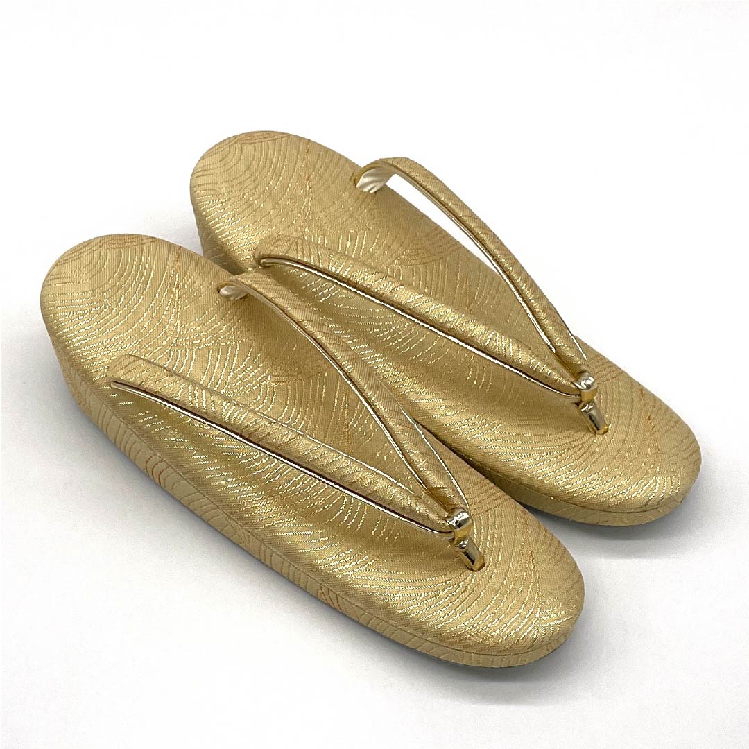 (Like New) Formal Zori and Bag Set, Grade A, 2-Way, Crane Design, Size M, Gold Finish, 1133000283321