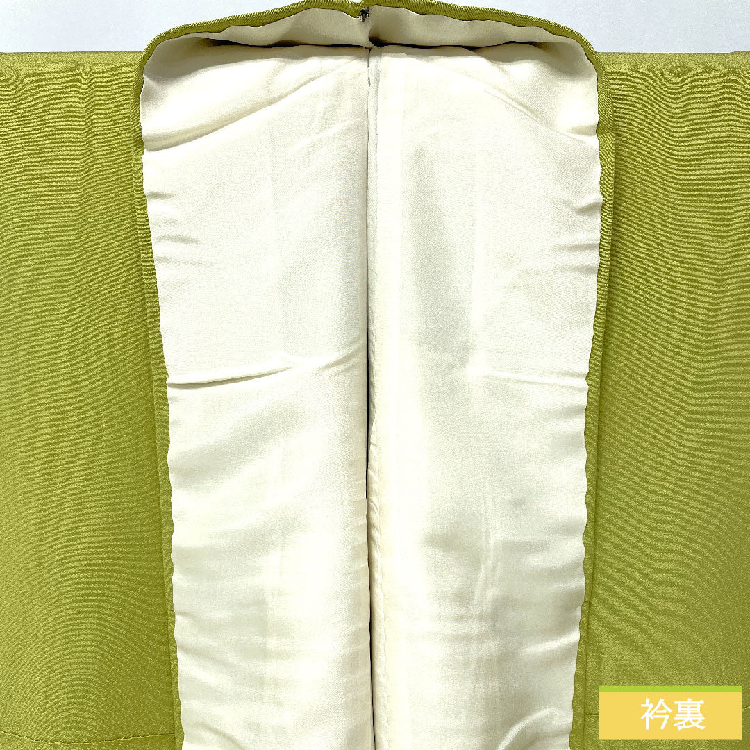 Plain color, pure silk, length 150cm, sleeve length 63cm, Wakanae-iro, plain color, one crest, different hawk feathers, lined, B rank, green, 1114001774119