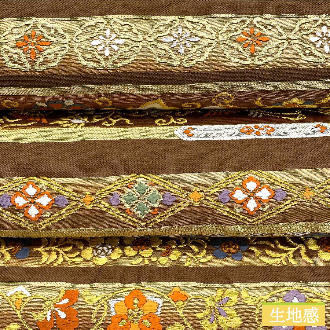 Fukuro Obi, Pure Silk, Yokan Color, Auspicious Design, Classic Pattern, Obi Length 440cm, S Rank, Six-way, Formal, Brown, 1123011222314