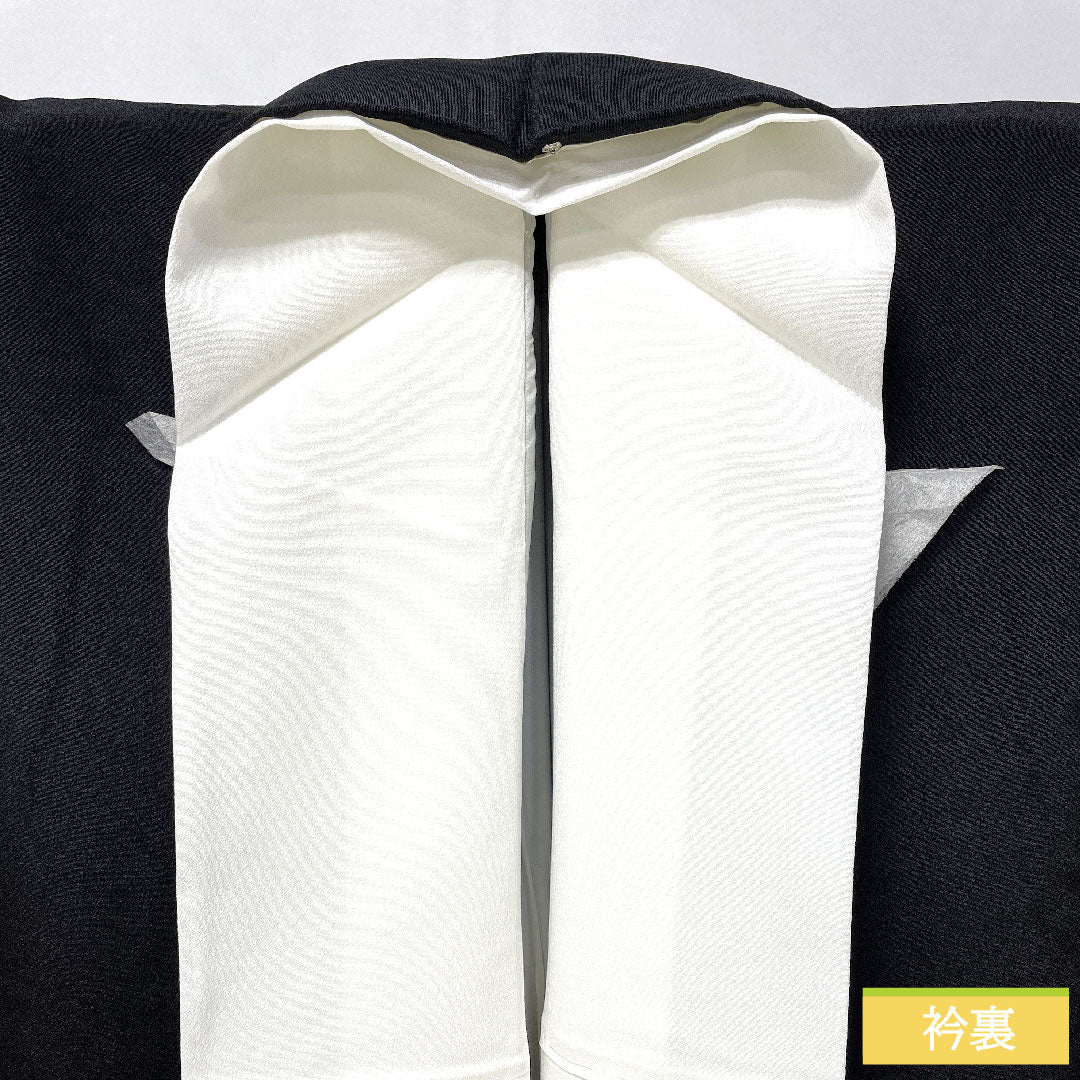 Black formal kimono, pure silk, length 164.5cm, sleeve length 63cm, lined, Kyoto yuzen, wave, fan, plum, five crests, five-three paulownia, A rank, black, 1111001523410