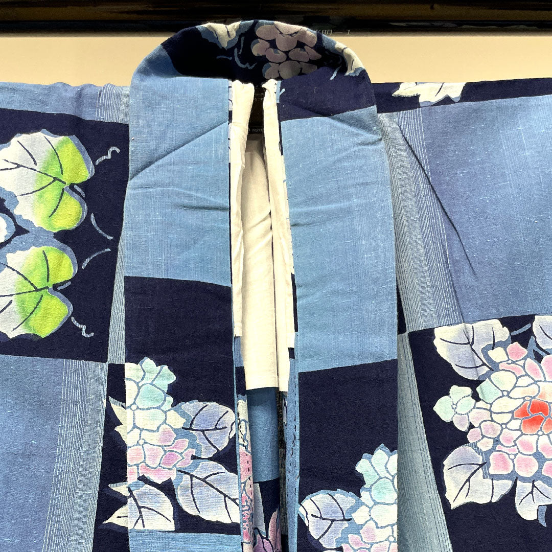 浴衣 市松 紫陽花 葡萄 木綿 Sランク 単衣 身丈153cm 裄丈65cm グラデーション系 1118003052299