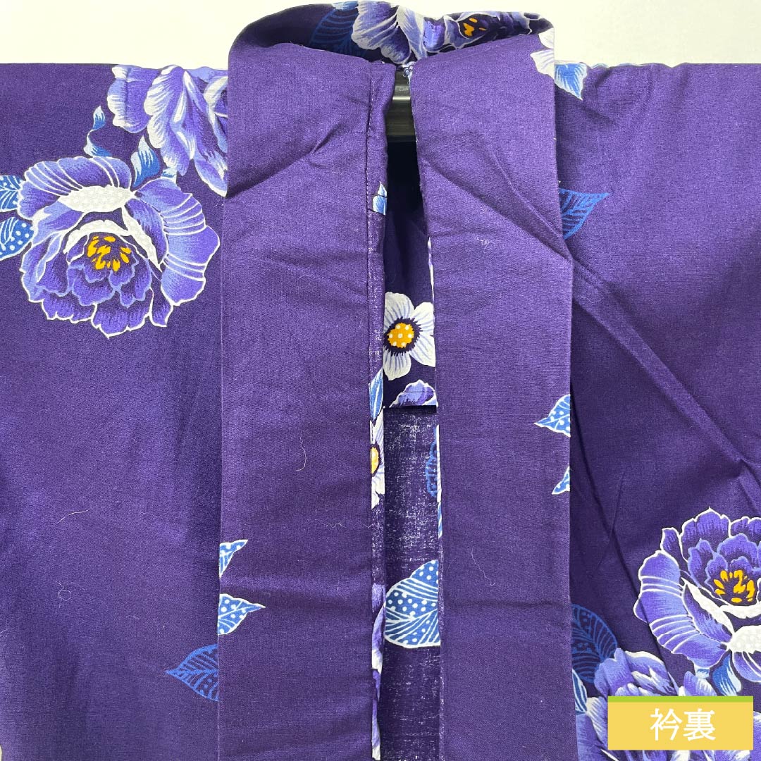 浴衣 木綿 身丈160.5cm 裄丈62cm Sランク 単衣 紫系 紫紺色（しこんいろ） 薔薇 1118005342420