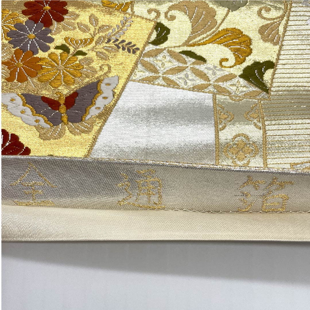 袋帯 灰白色色（かいはくしょくいろ） 全通箔 鳳凰 吉祥文様 帯丈430cm 正絹 Aランク 六通 フォーマル 銀系 1123007513322