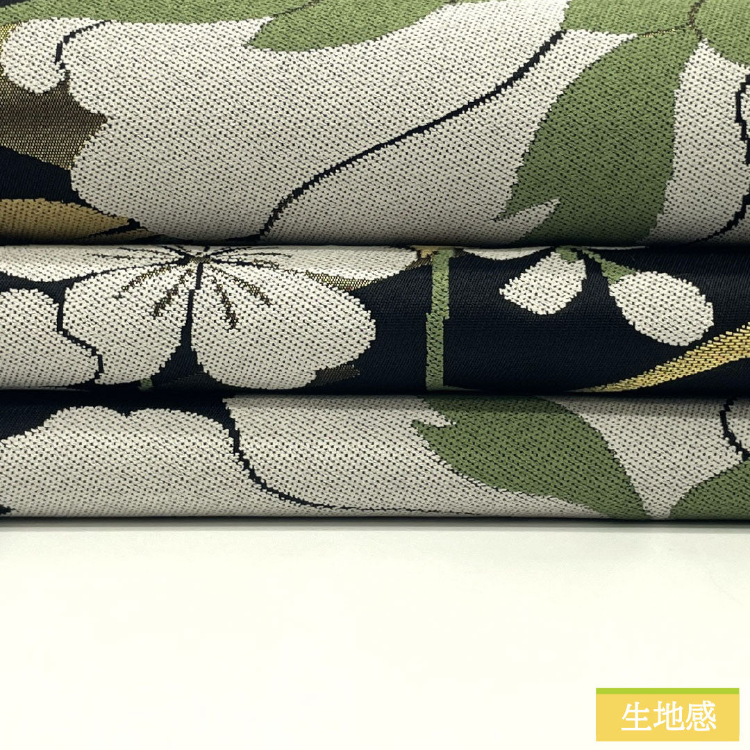 Fukuro obi, pure silk, S rank, Matsubishi, Nishijin-ori, floral, artisan-made, obi length 438cm, rokkutsu, semi-formal, black tones, 1123017372310